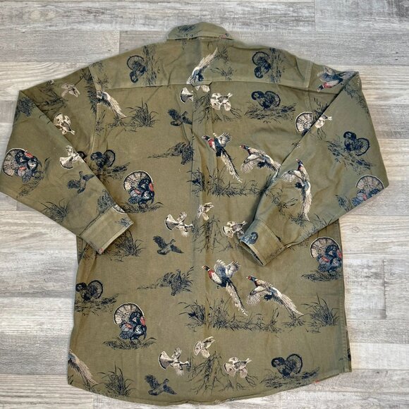 Woods & Water Outfitters Green Bird Print Men's Long Sleeve Button Down R24 - Picture 4 of 4
